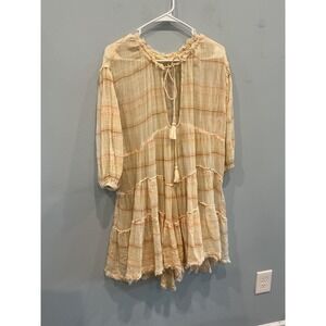 Free People Womens Gauzy Tiered Mini Dress S Yellow Fall Pumpkin Patch Boho